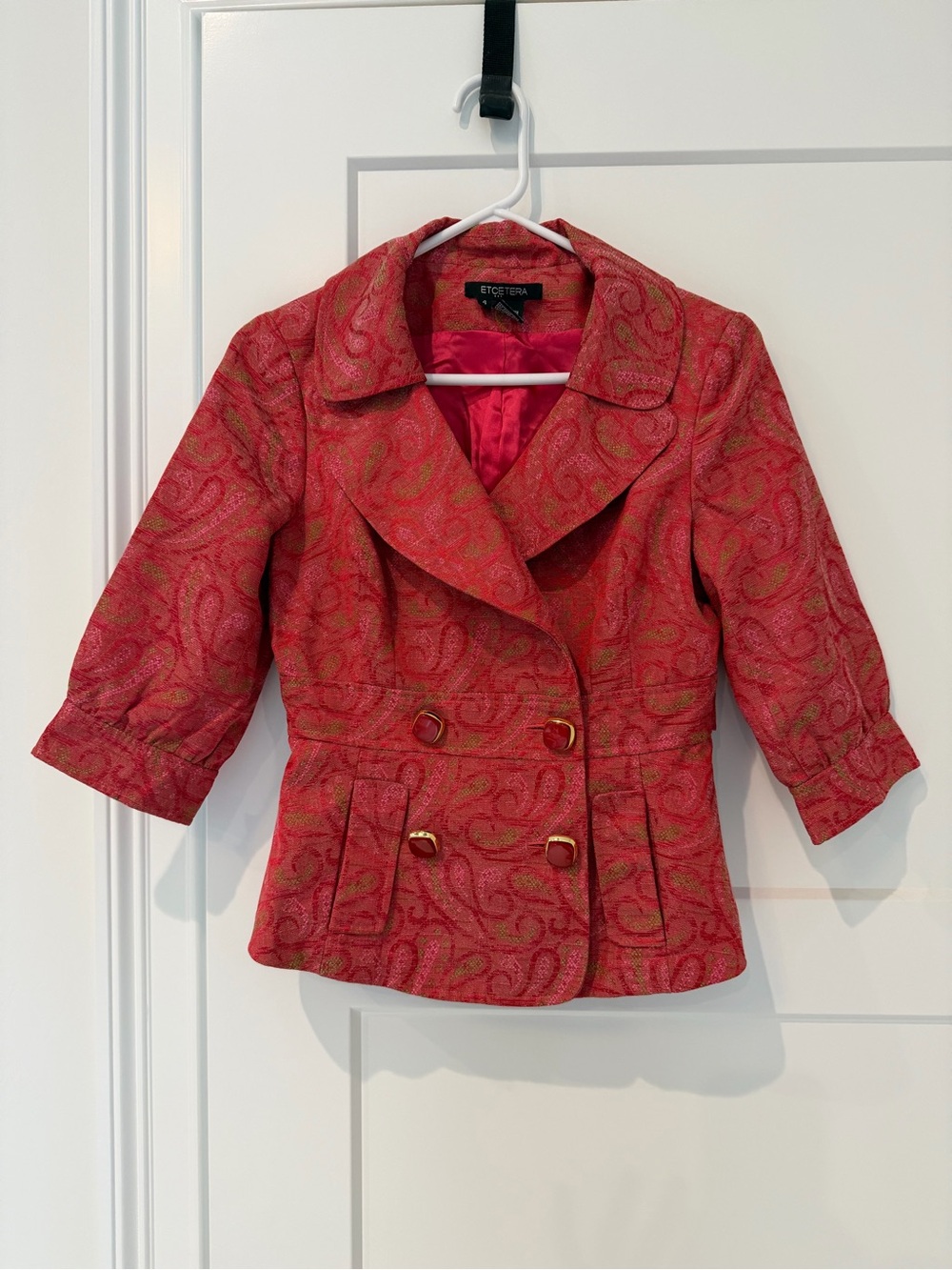 Etcetera Coral-Pink Paisley Double-Breasted Blazer Size 4